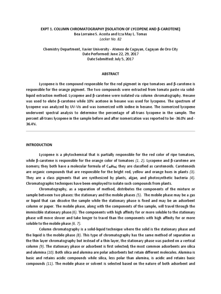 Column Chromatography (Separation of Lycopene and βcarotene) PDF