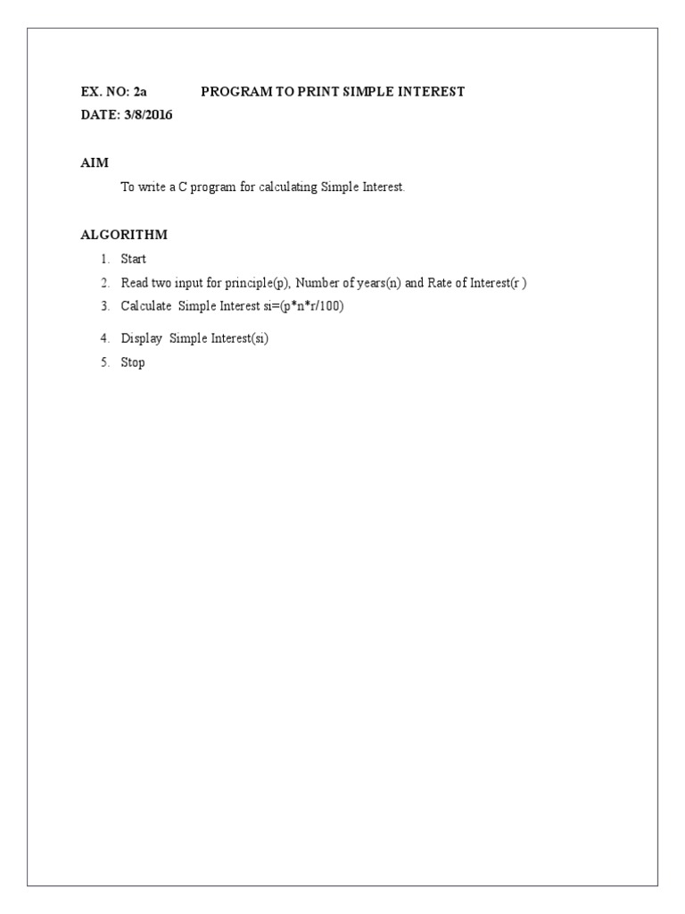 To Write A C Program For Calculating Simple Interest | PDF