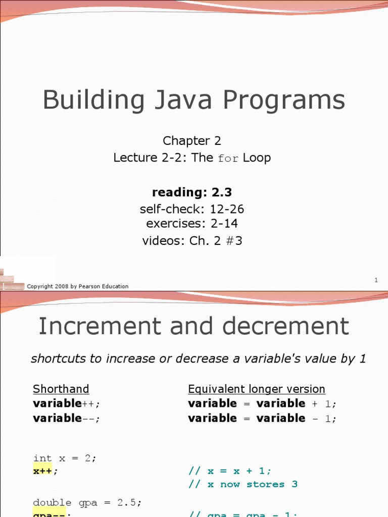 Building Java Programs: Lecture 2-2: The For Loop | PDF | Computer ...