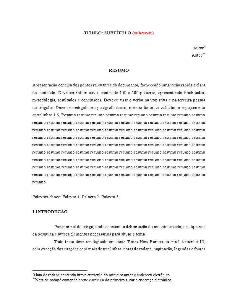 Modelo de Artigo Científico Word | PDF | Abstract (resumo) | Citação