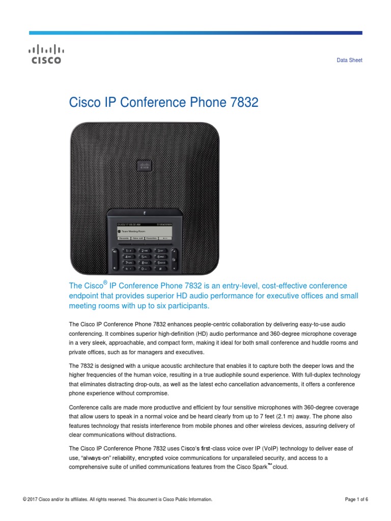 Cisco IP Conference Phone 7832 Data Sheet | PDF | Session.