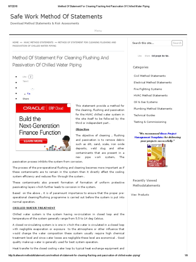 Method of Statement For Cleaning Flushing and Passivation of Chilled ...