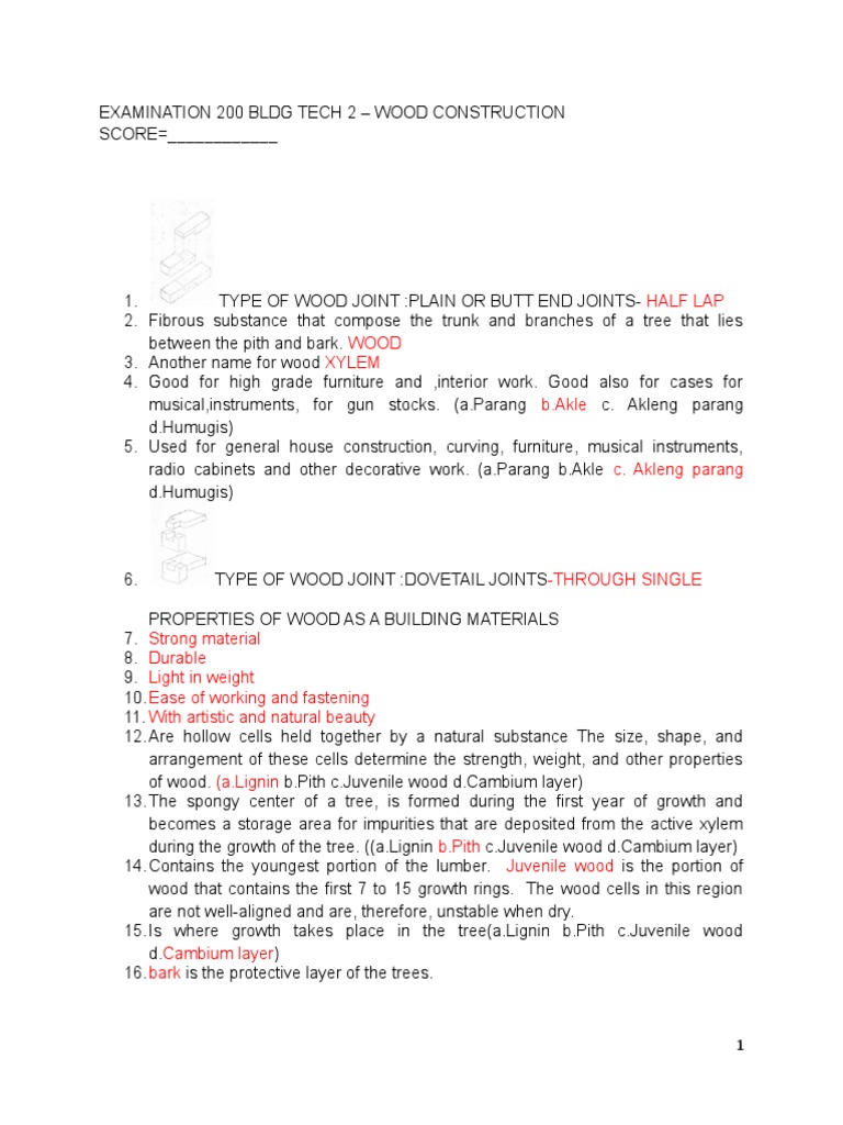Examination 200 BLDG Tech 2 | PDF | Wood | Lumber