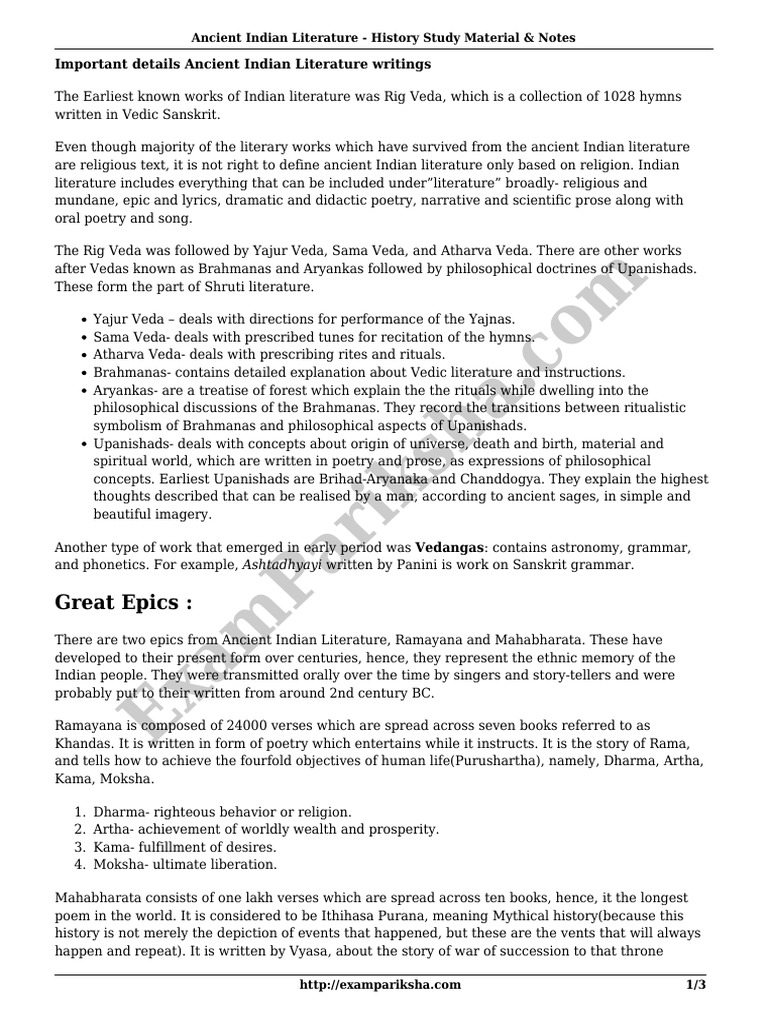 Overview of Ancient Indian Literature | PDF | Vedas | Hindu Philosophy