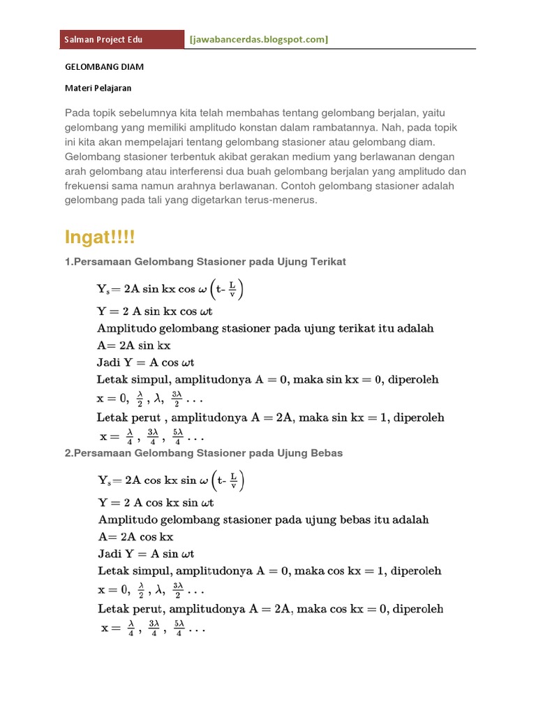 Gelombang Diam Soal Dan Jawaban