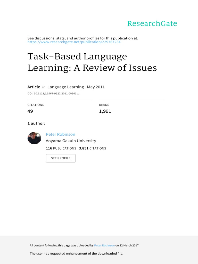 Task-Based Language Learning Review | PDF | Second Language Acquisition ...