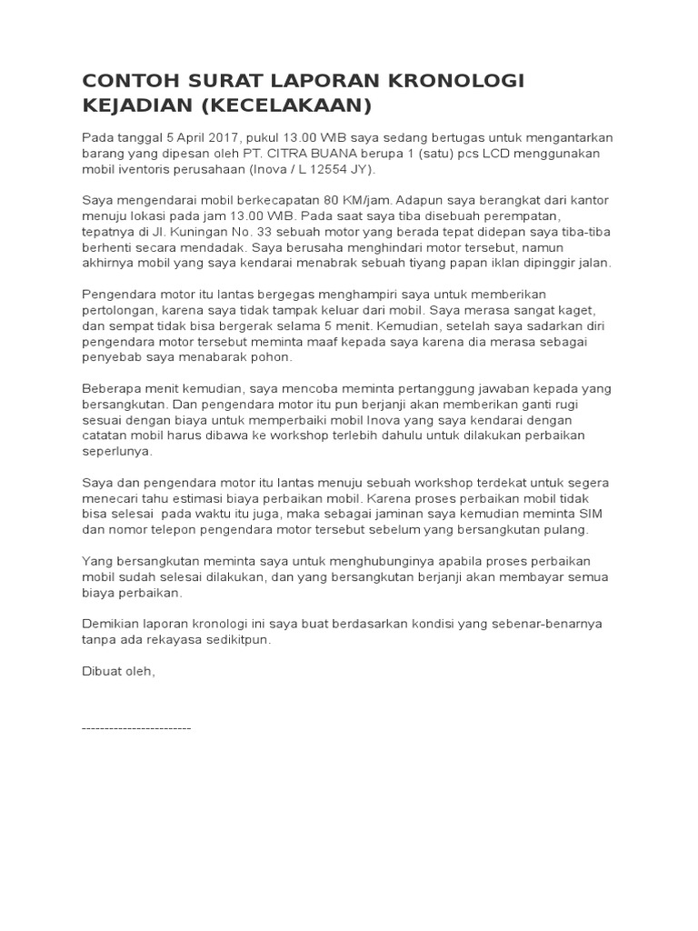 Contoh Surat Laporan Kronologi Kejadian Pdf