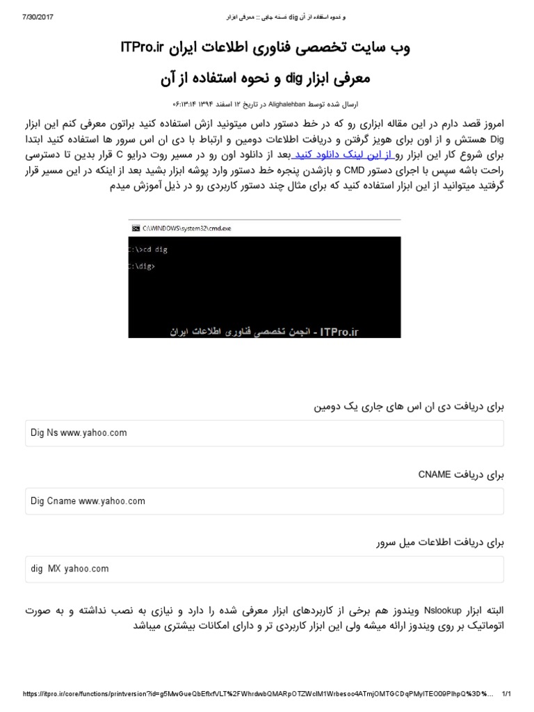 معرفی ابزار Dig و نحوه استفاده از آن | PDF