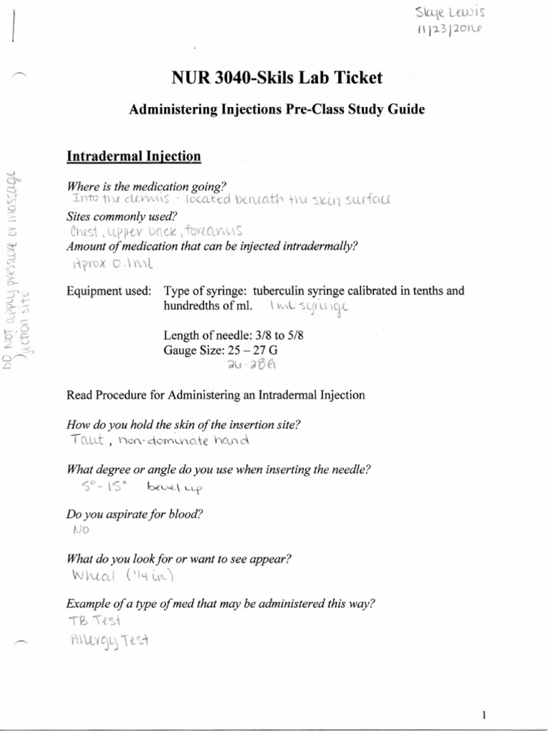 E-Portfolio Injection Study Guide | PDF | Injection (Medicine ...