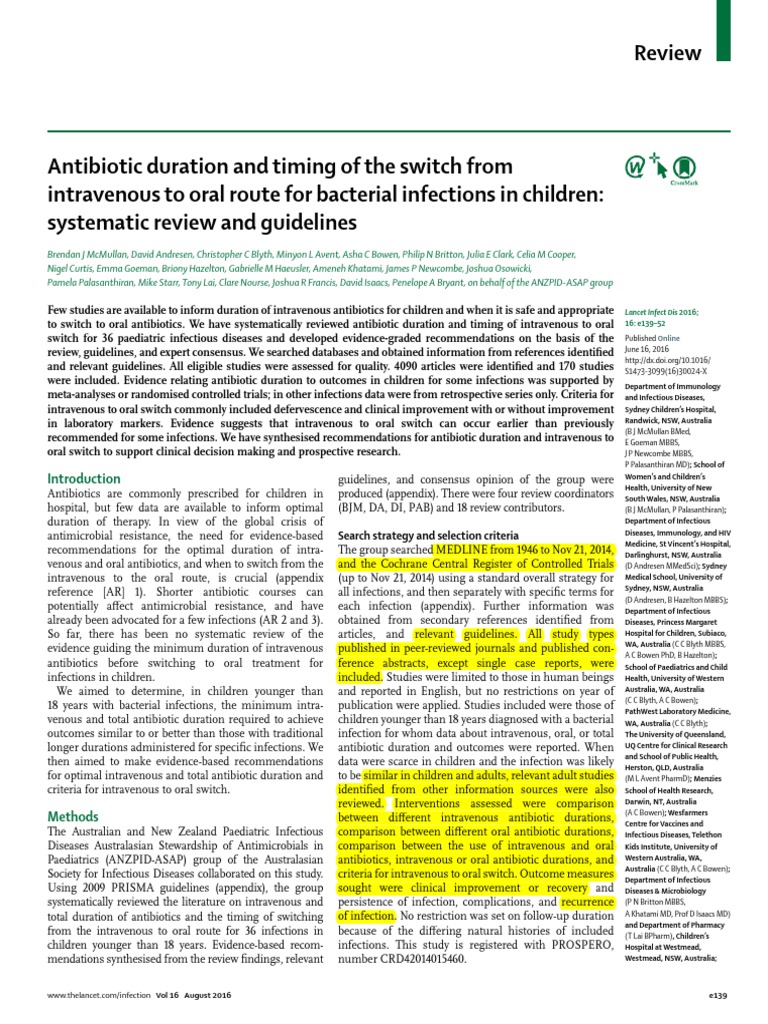 Antibiotic Duration and Timing of the Switch From Intravenous to Oral