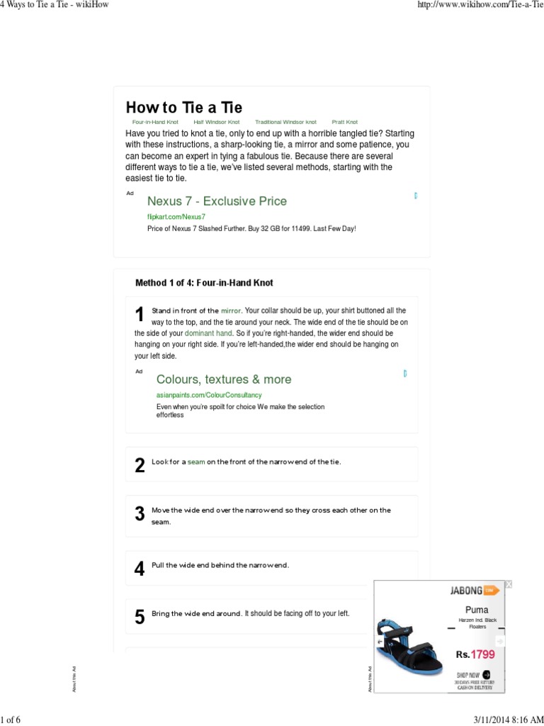 4 Ways To Tie A Tie - Wikihow PDF, PDF, Necktie