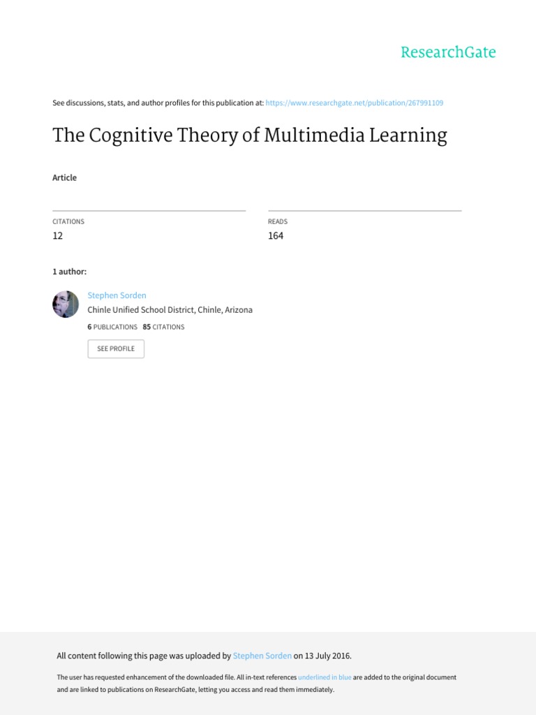 The Cognitive Theory of Multimedia Learning PDF | PDF | Working Memory ...