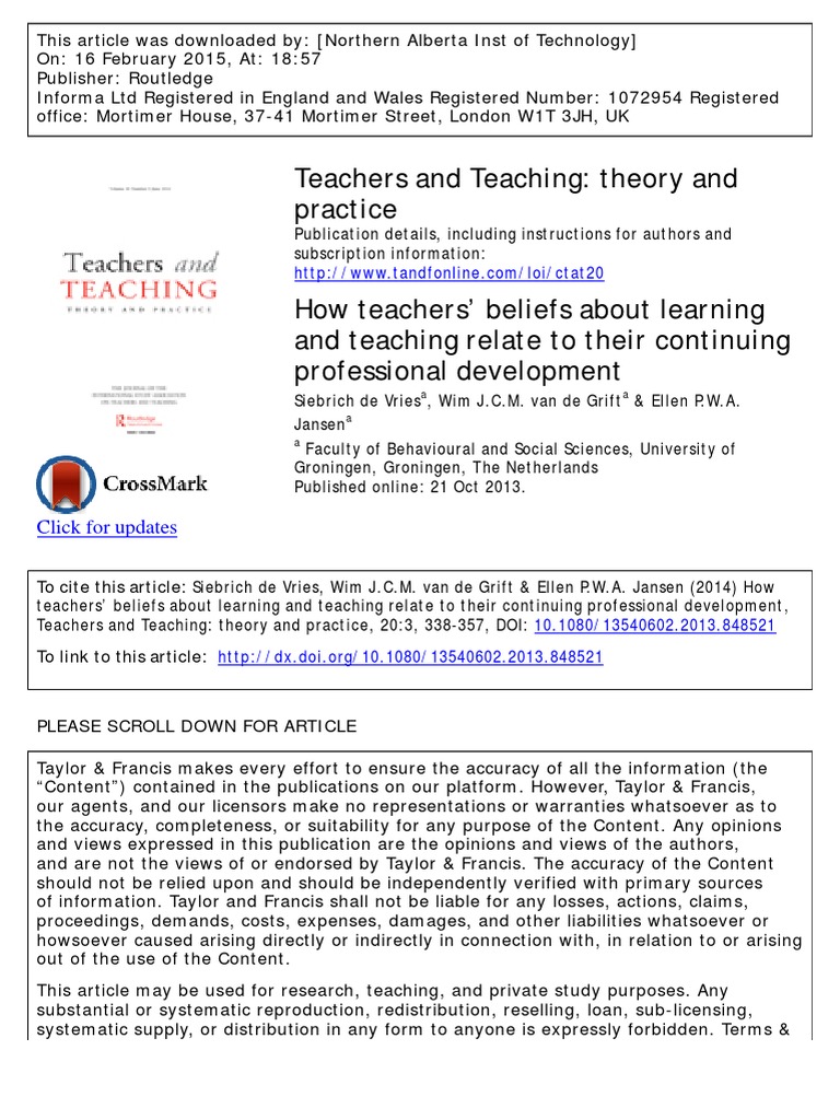 2014 - How Teachers' Beliefs About Learning and Teaching Relate To ...
