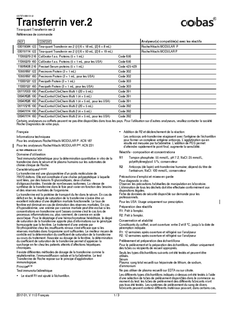Insert Transferrin | PDF | Chimie | Spécialités médicales