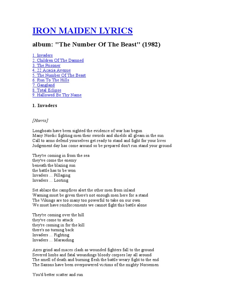 Iron Maiden the Number of the Beast Lyrics Entertainment (General) Music
