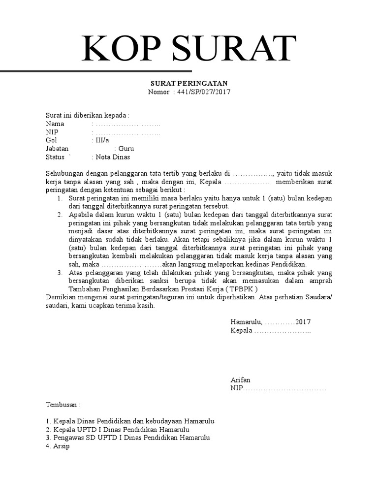 Contoh Surat Teguran Lisan Tertulis Pns Contoh Lif Co Id