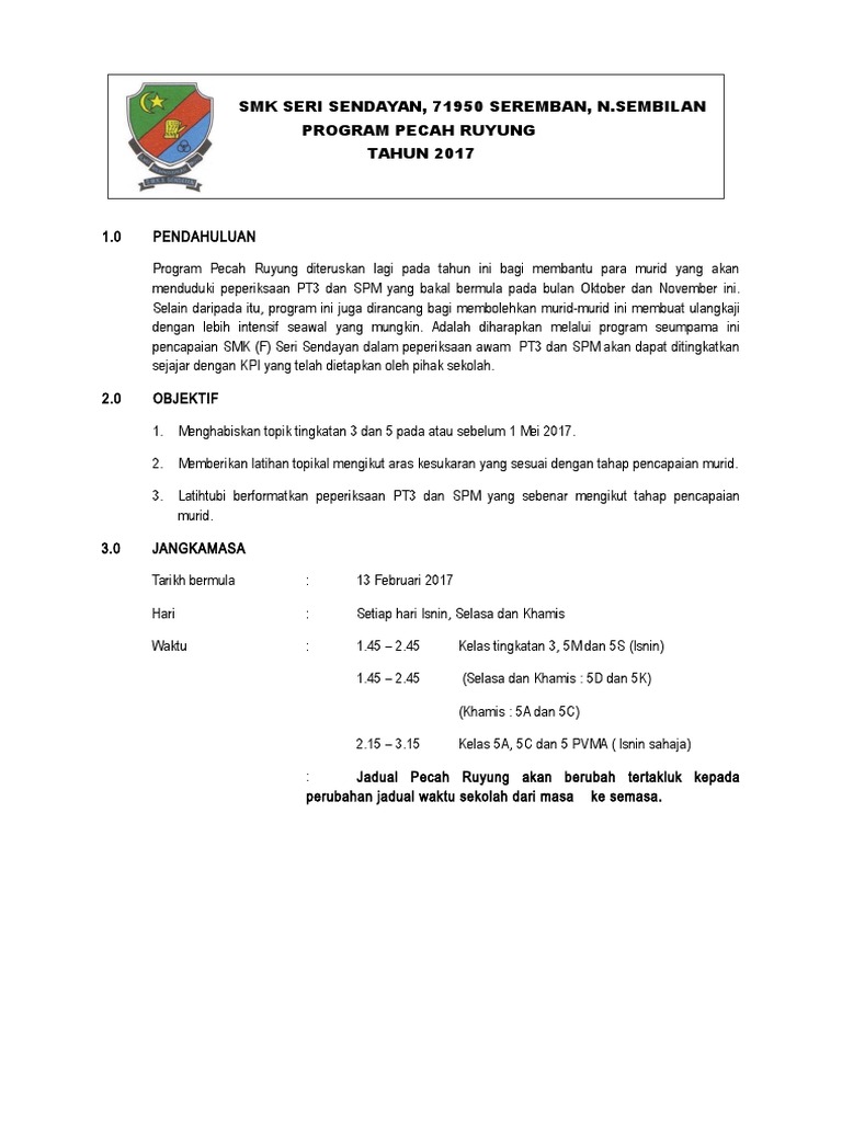 Kertas Kerja Program Pecah Ruyung | PDF