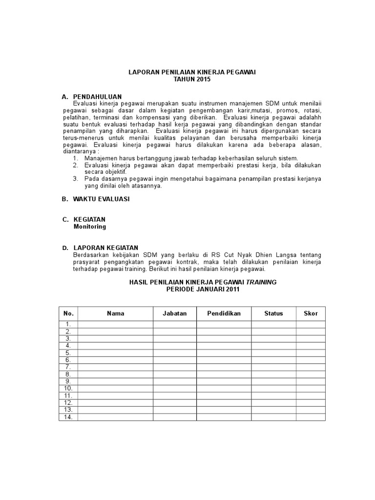 Contoh Laporan Hasil Training Karyawan Seputar Laporan