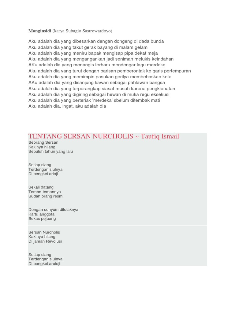 Puisi Sersan Nurcholis Karya Taufik Ismail Kt Puisi
