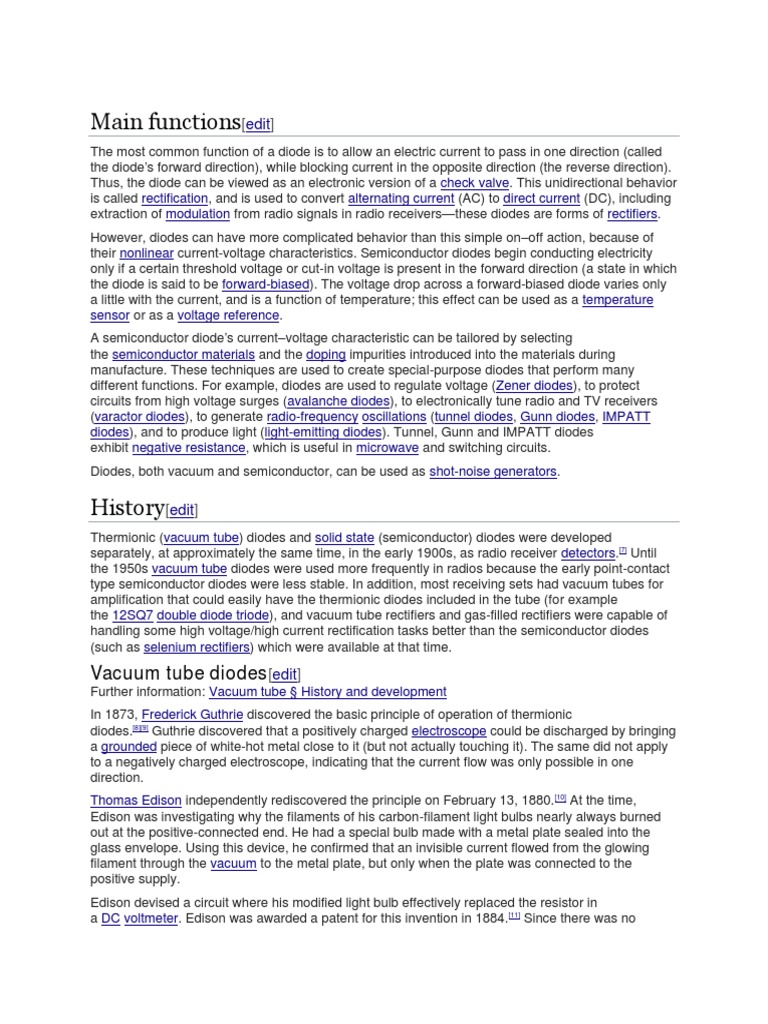 Main Functions Vacuum Tube Diodes PDF Diode Rectifier