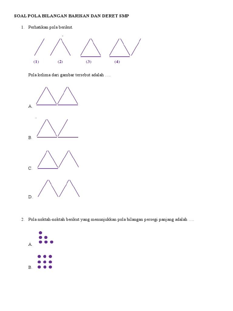 Pola Bilangan Barisan Dan Deret Vii Smp Soal