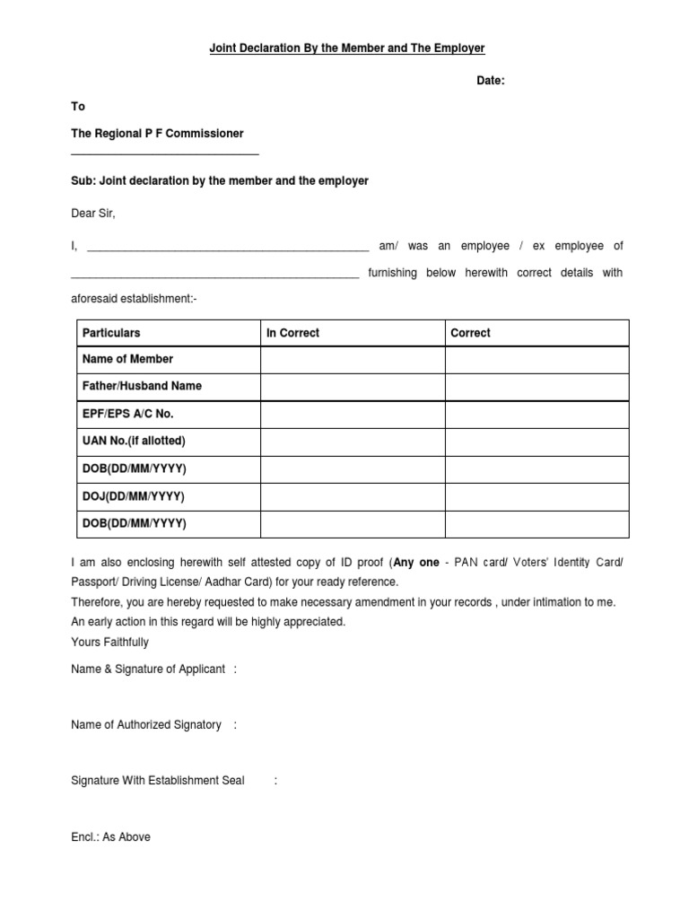 EPF Name Change Form PDF Identity Document Civil Law Law)