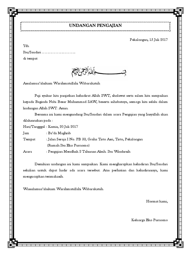 Contoh Undangan Pengajian | PDF