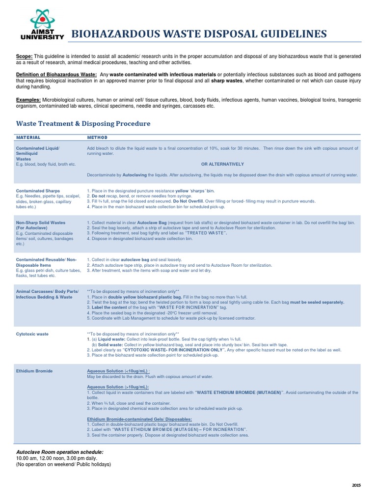 Biohazardous Waste Disposal Guidelines PDF Medicine Waste