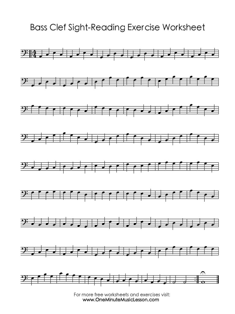 Bass clef sight reading exercise worksheet pdf musical compositions