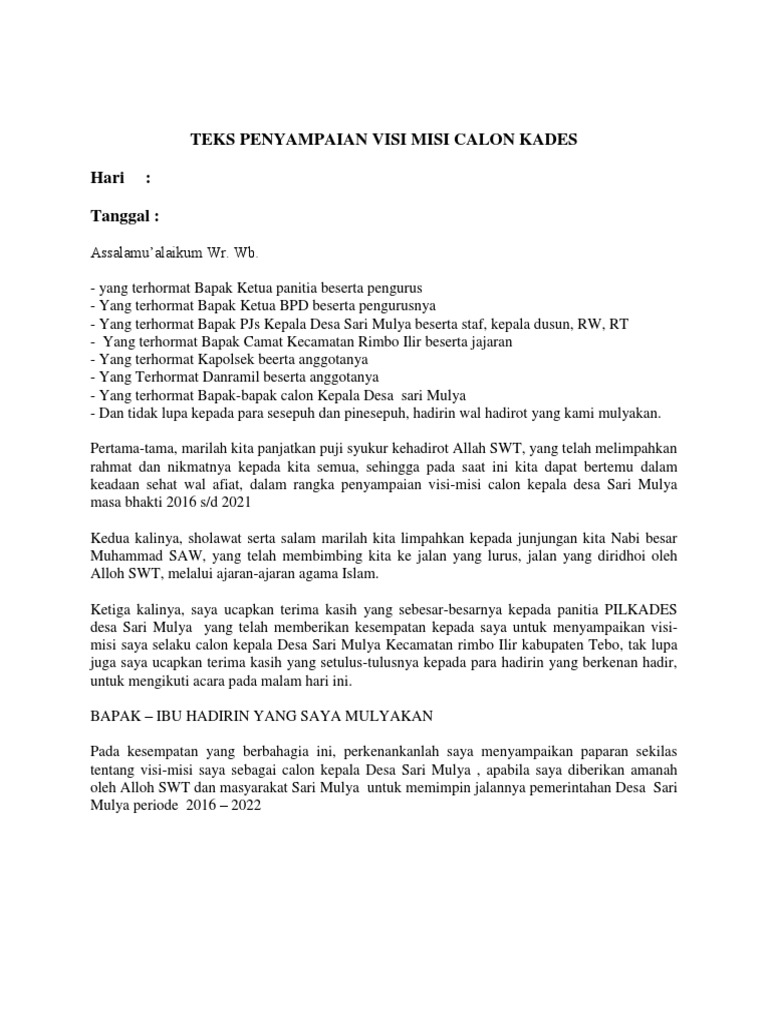 Visi Misi Program Calon Kepala Desa