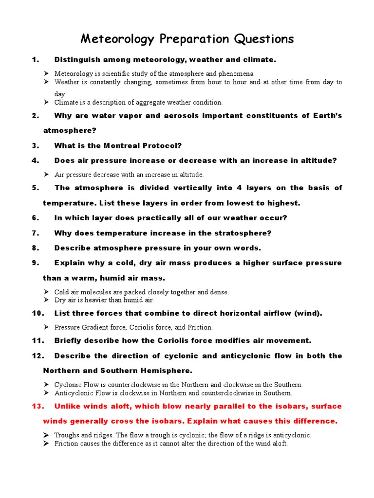 Essential Meteorology Study Questions | PDF | Atmosphere Of Earth | Cloud