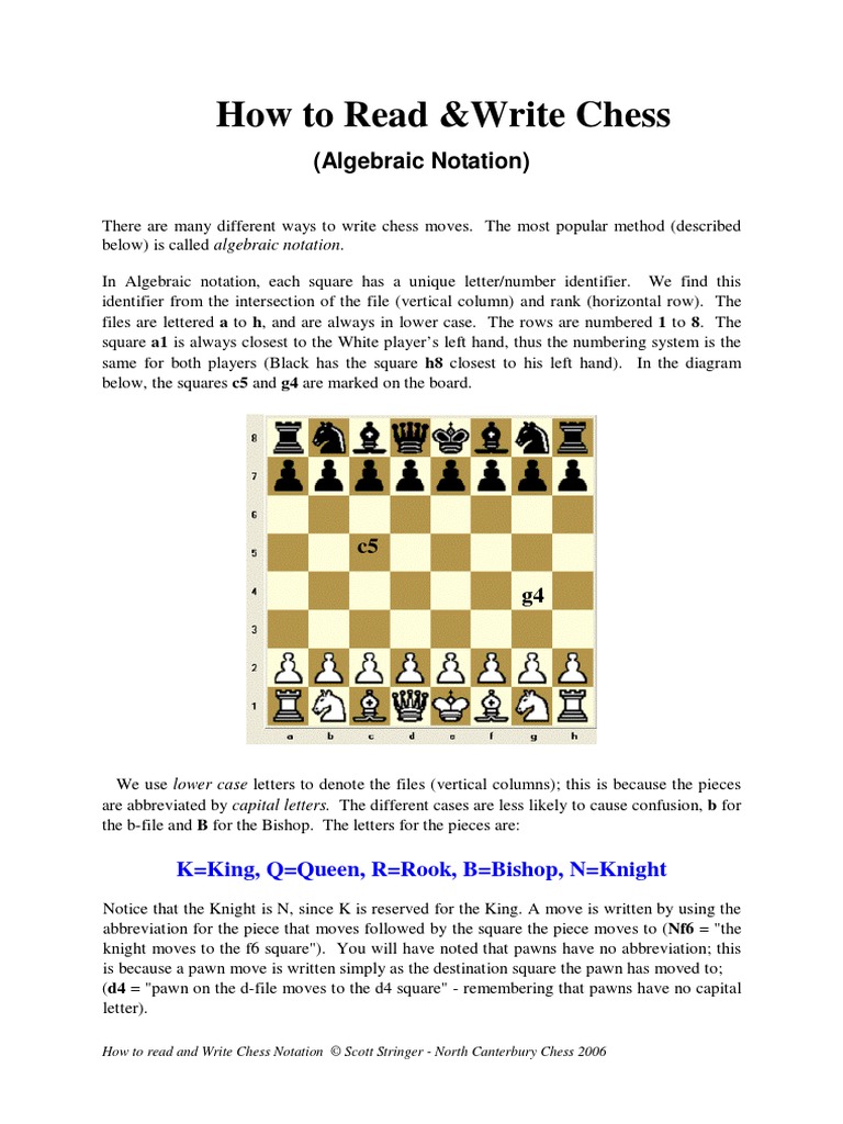 How To Read &write Chess (Algebraic Notation) PDF Chess Chess Theory