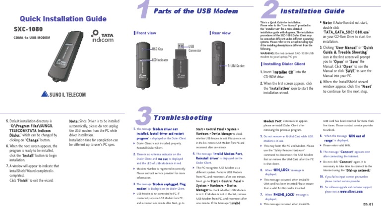 SXC-1080 Dialer Client Installation Guide | PDF | Usb | Modem