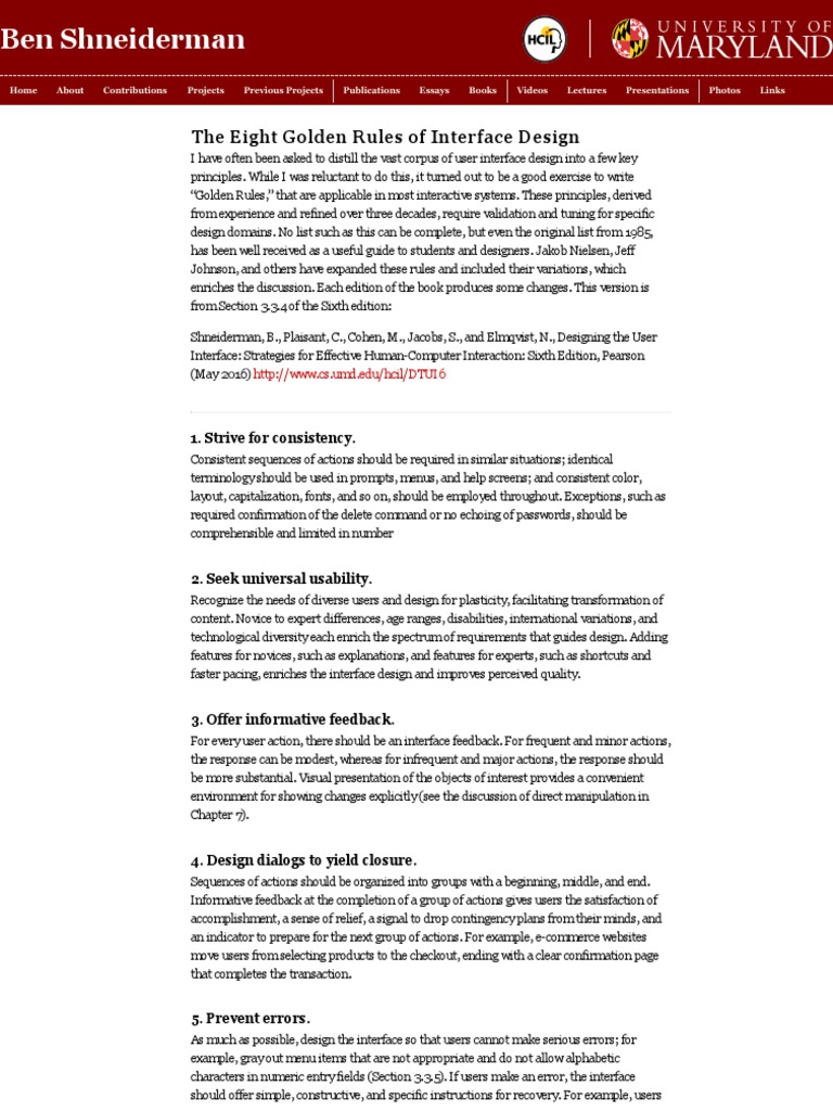 Shneiderman's 8 Golden Rules of Design | PDF | User Interface | User ...