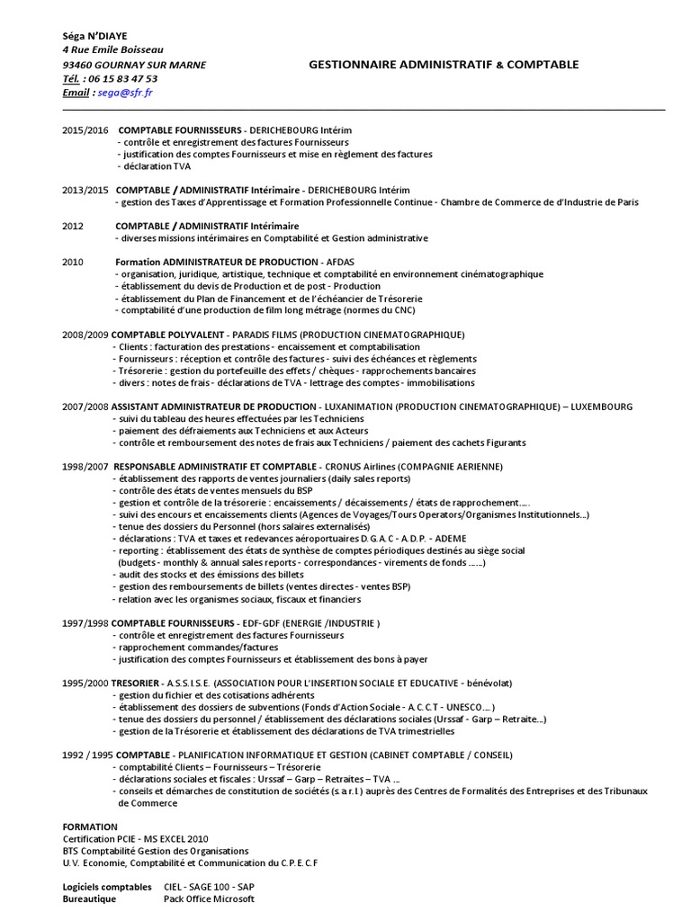 cv gestionnaire administratif comptablepdf comptabilite taxe sur