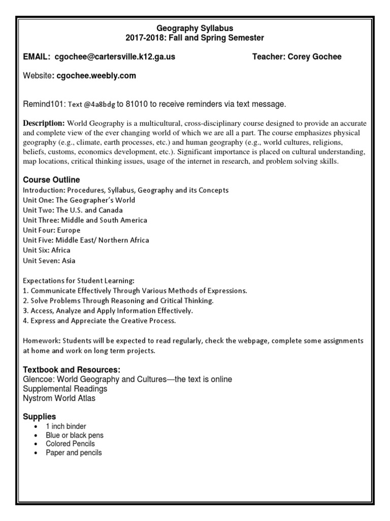 geography syllabus 201718 Geography Homework