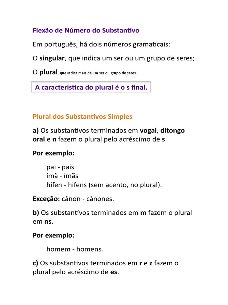 Flexão de Número dos Substantivos | PDF | Plural | Substantivo