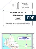Inventario de bancos de materiales 2014 en Sinaloa con ubicación y especificaciones