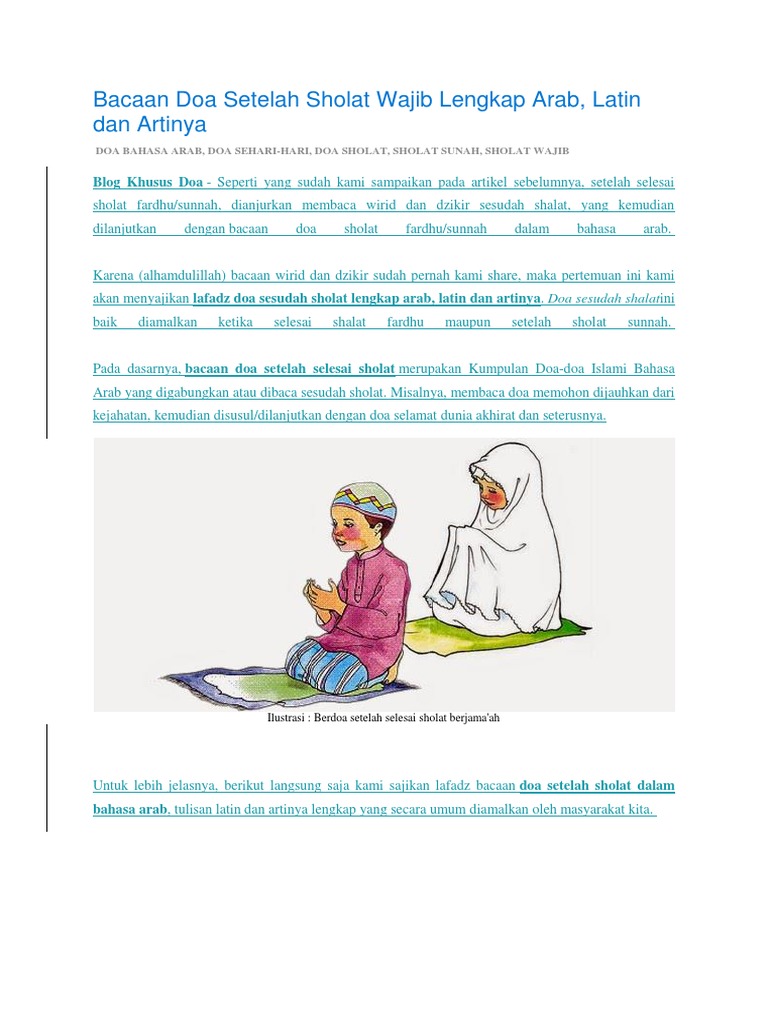 Bacaan Doa Setelah Sholat Wajib Lengkap Arab