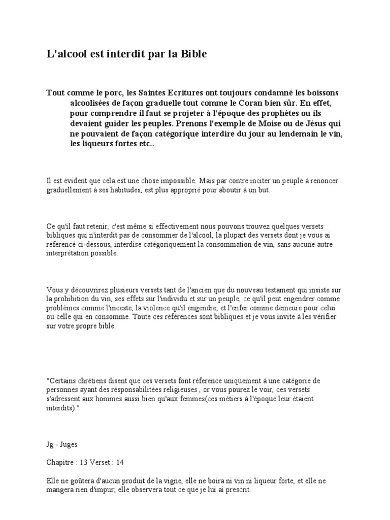L'Alcool Interdit Dans La Bible