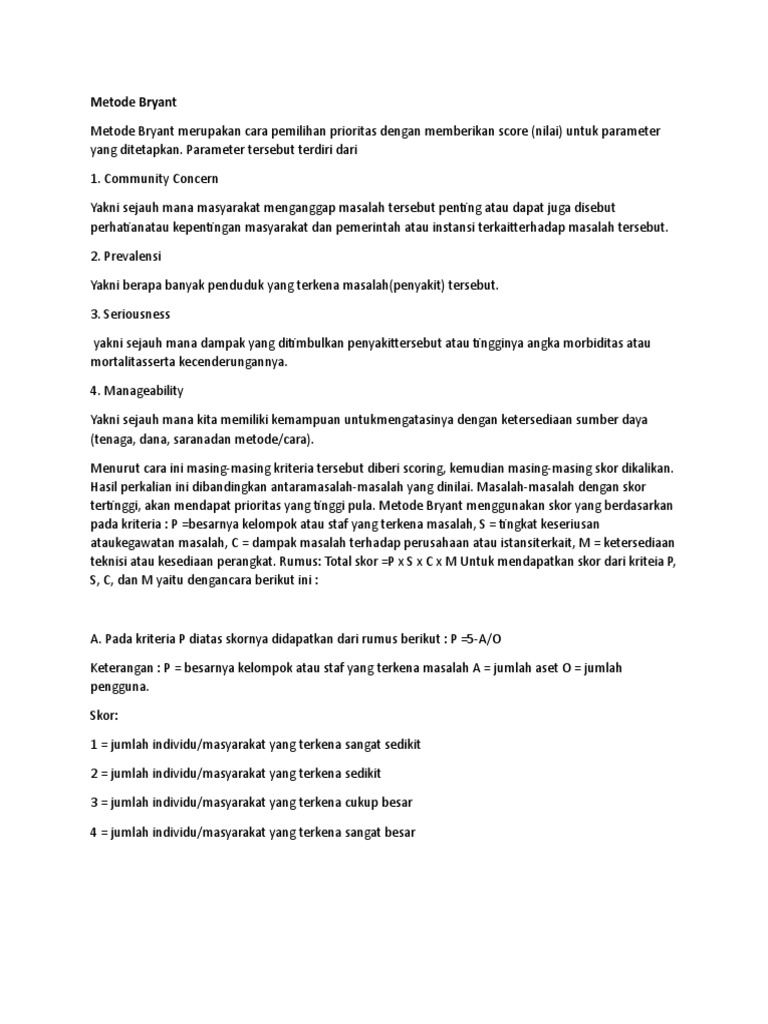 Metode Bryant untuk Prioritas Masalah | PDF | Karier & Perkembangan