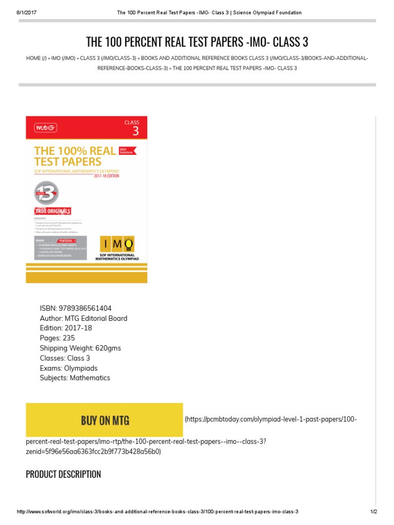 The 100 Percent Real Test Papers - IMO - Class 3 | PDF | Cognition ...