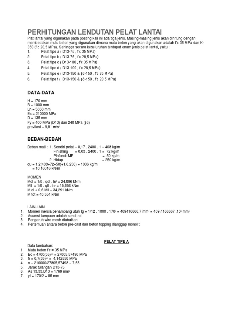 Perhitungan Lendutan Pelat Lantai | PDF