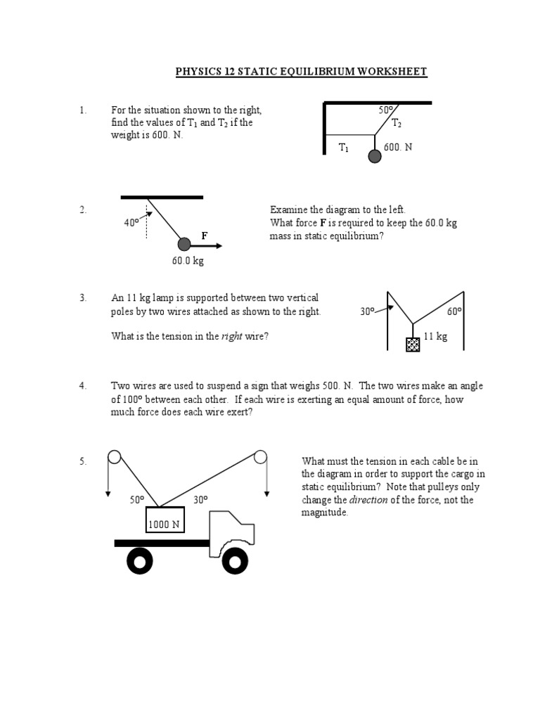 Static Equib Worksheet | PDF | Lever | Torque