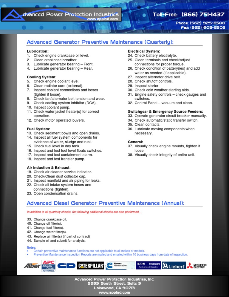 Advanced Generator PM Checklist | PDF | Switch | Electric Generator