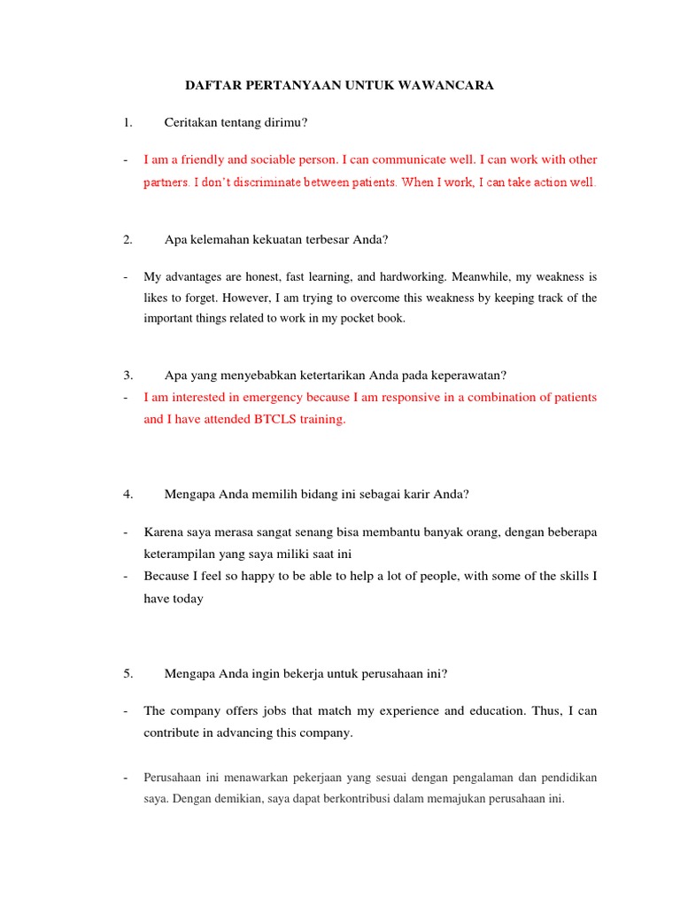 Daftar Pertanyaan Untuk Wawancara | PDF | Perawatan Kesehatan
