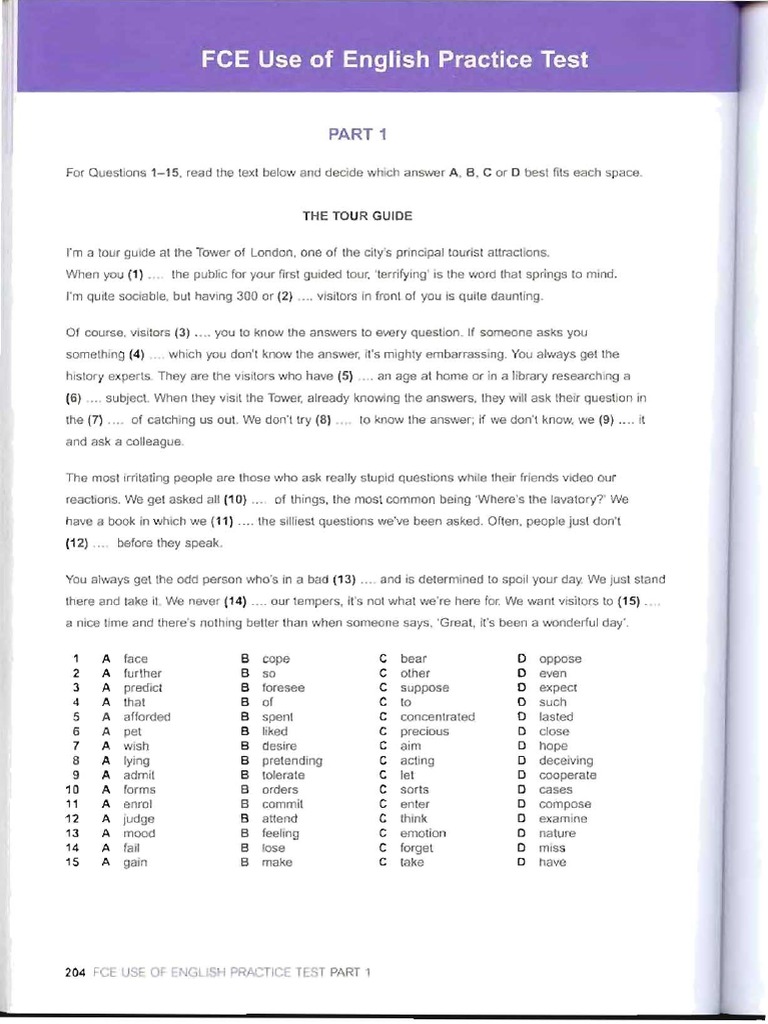 Fce Use Of English 1 Answer Key Pdf