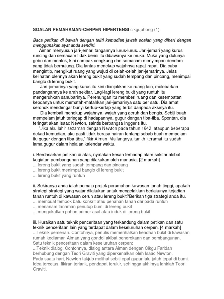 Soalan Pemahaman Hipertensi Pdf