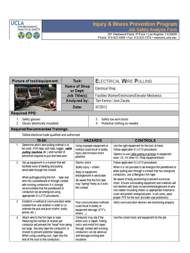 JSA. Electrical Pulling PDF Wire Personal Protective Equipment