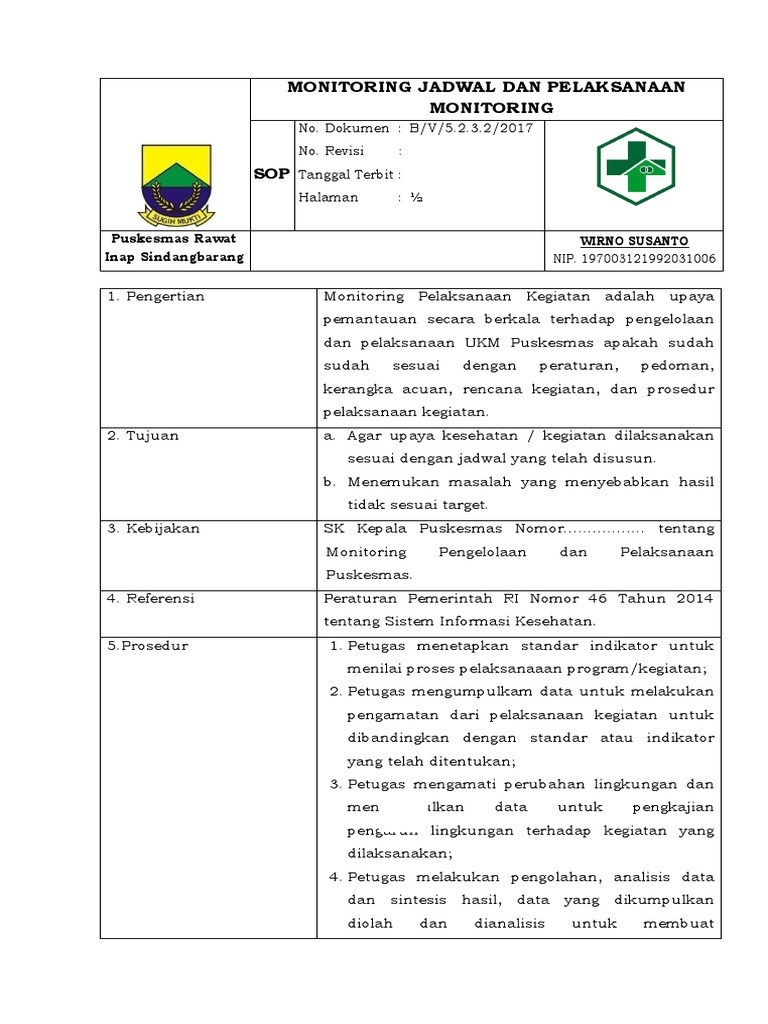 5.2.3.2 Sop Monitoring Jadwal Dan Pelaksanaan Monitoring
